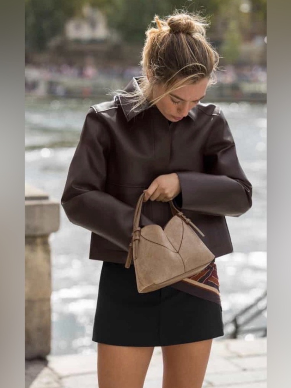 🔥🔥Zara Taupe Suede Handle Bag